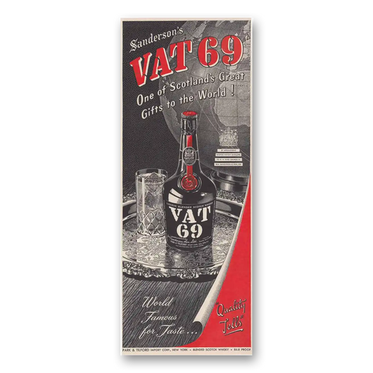 1949 VAT69 Scotlands Great Gifts Vintage Magazine Print Ad