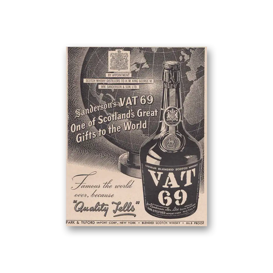 1949 VAT69 Scotlands Great Gifts to the World Vintage Magazine Print Ad