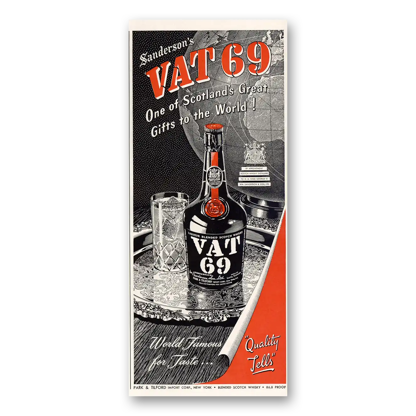 1949 VAT69 One of Scotlands Great Gifts to the World Vintage Magazine Print Ad