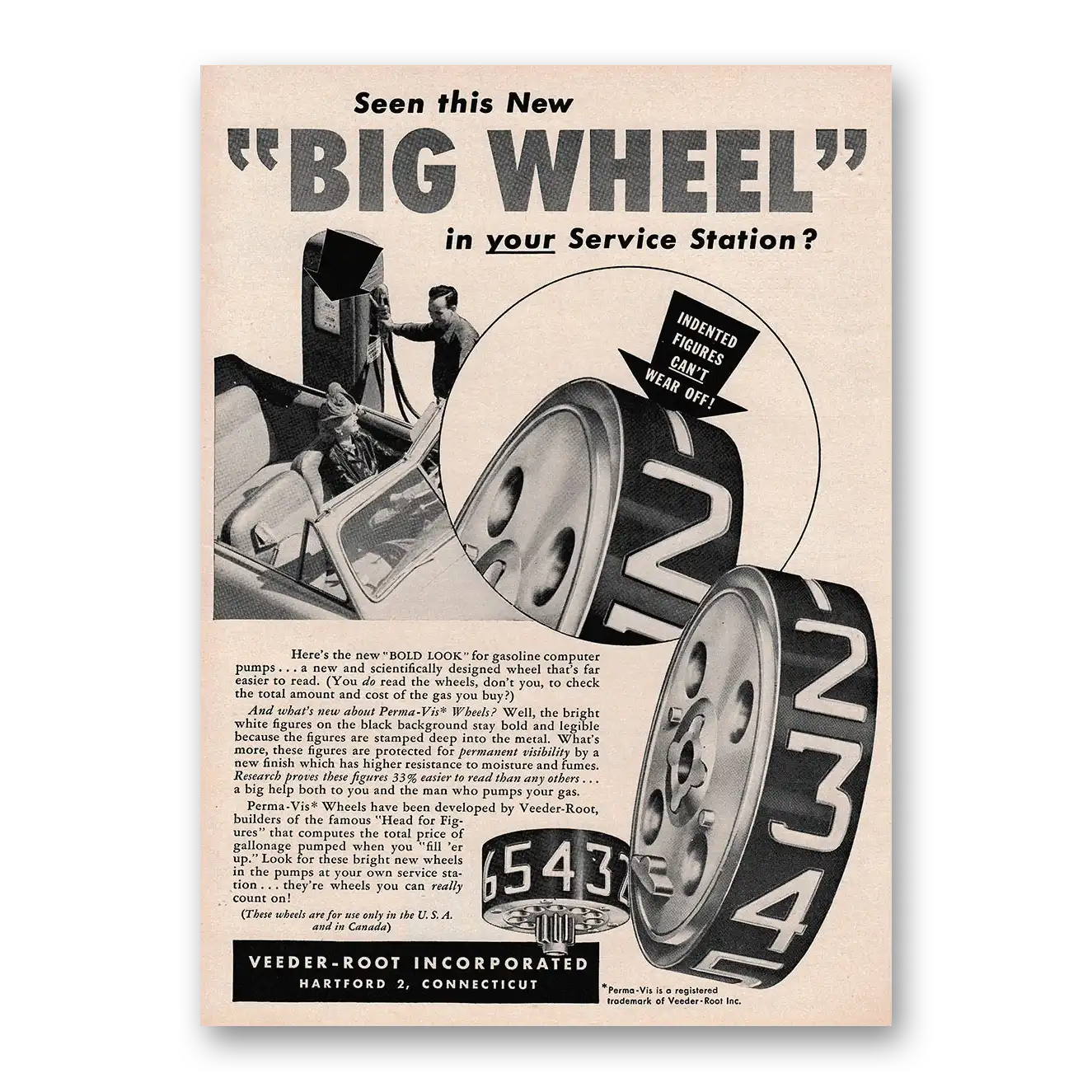 1949 Veeder Root Big Wheel In Your Service Station Vintage Magazine Print Ad