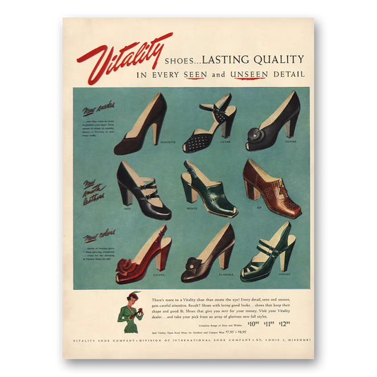 1949 Vitality Shoes Lasting Quality Vintage Magazine Print Ad