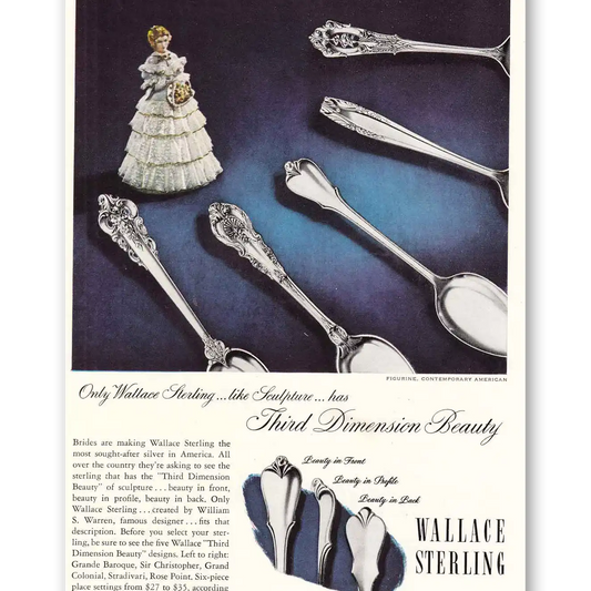 1949 Wallace Sterling Bride Third Dimension Beauty Vintage Magazine Print Ad