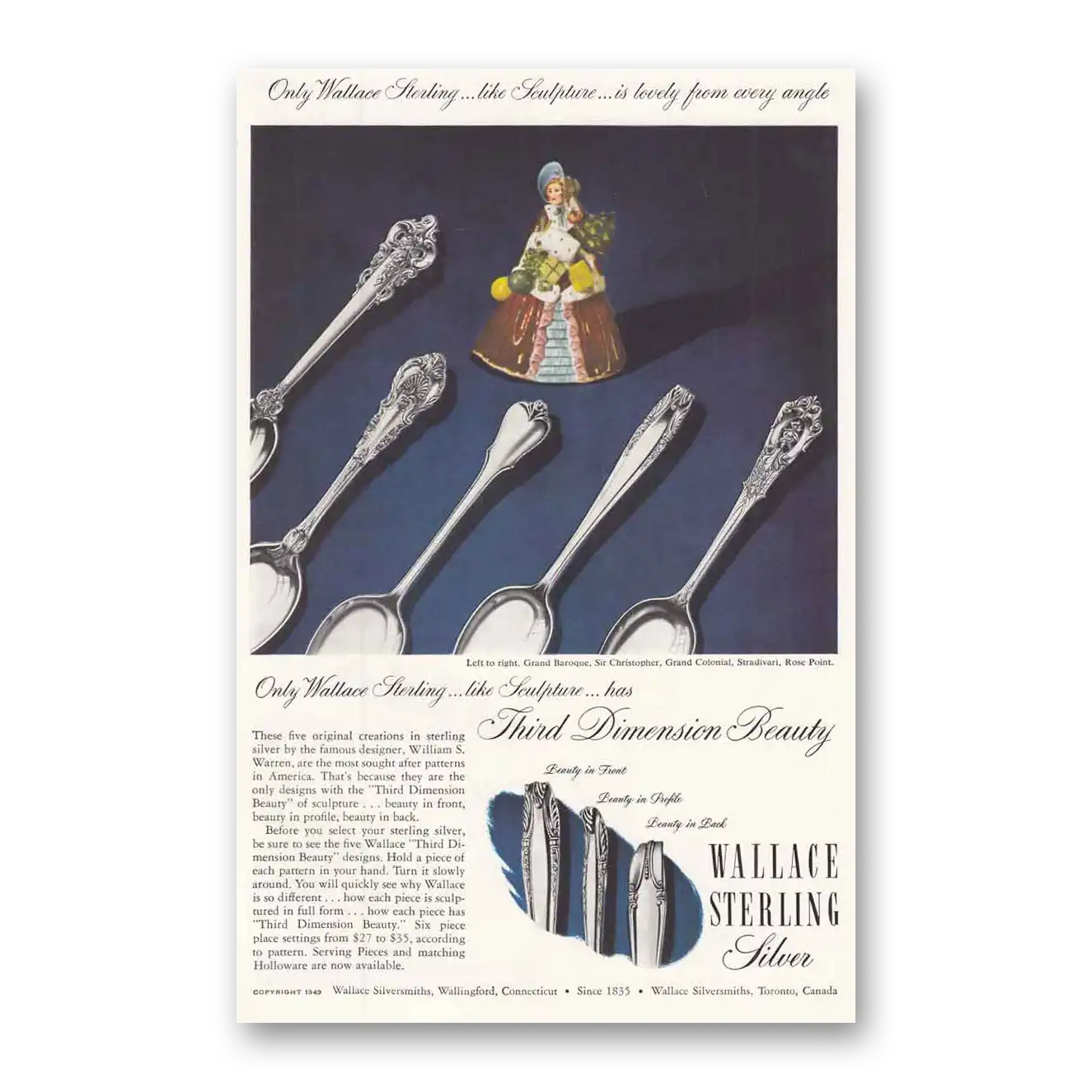 1949 Wallace Sterling Silver Grand Baroque Sir Chris Vintage Magazine Print Ad