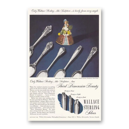 1949 Wallace Sterling Silver Grand Baroque Sir Chris Vintage Magazine Print Ad