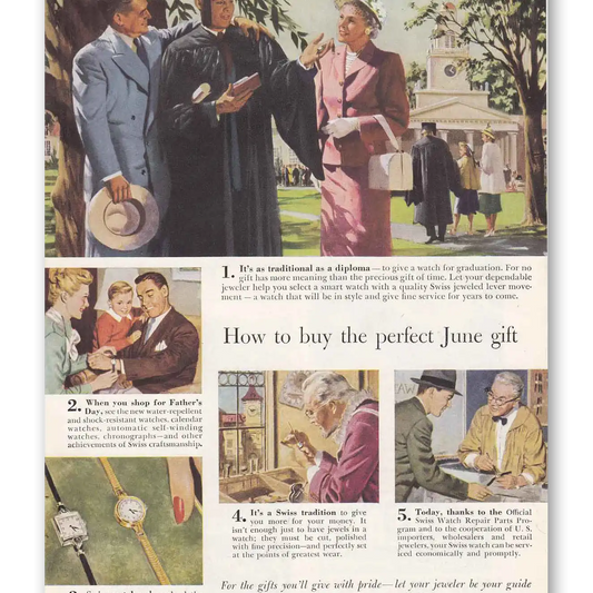 1949 Watchmakers of Switzerland Perfect June Gift Graduation Vintage Magazine Print Ad