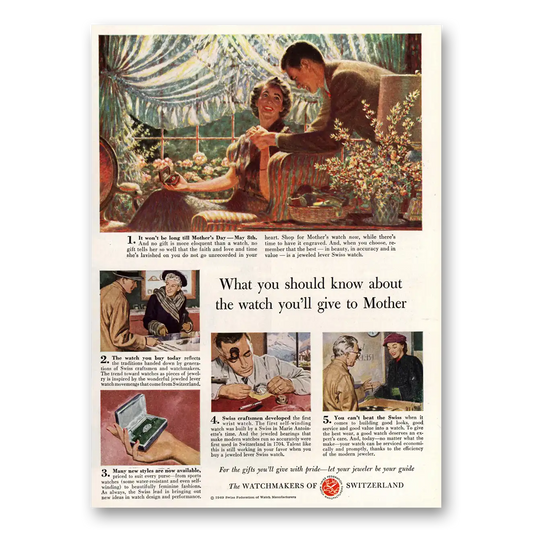 1949 Watchmakers of Switzerland Give To Mother Vintage Magazine Print Ad