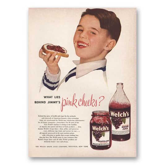 1949 Welch's Grape Juice Jelly Jimmys Pink Cheeks Vintage Magazine Print Ad