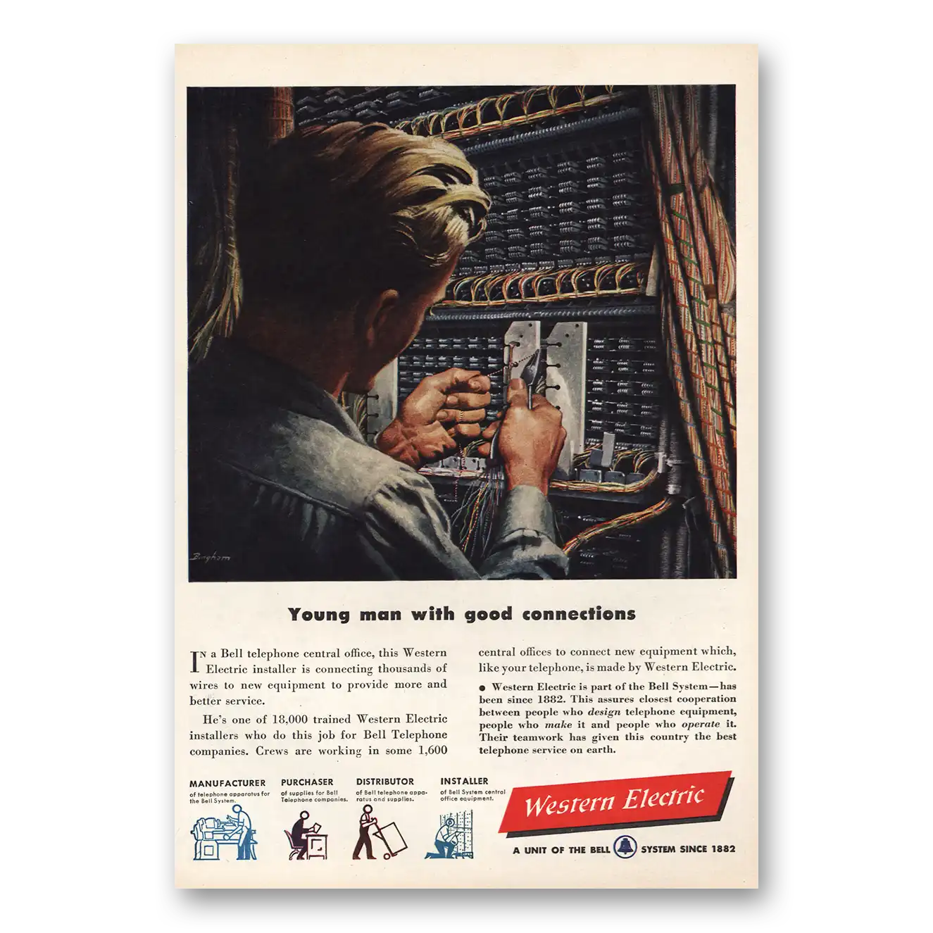 1949 Western Electric Young Man Good Connections Vintage Magazine Print Ad