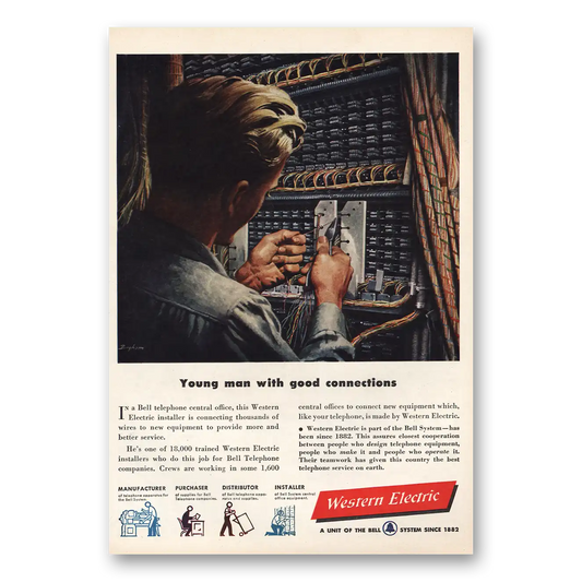 1949 Western Electric Young Man Good Connections Vintage Magazine Print Ad