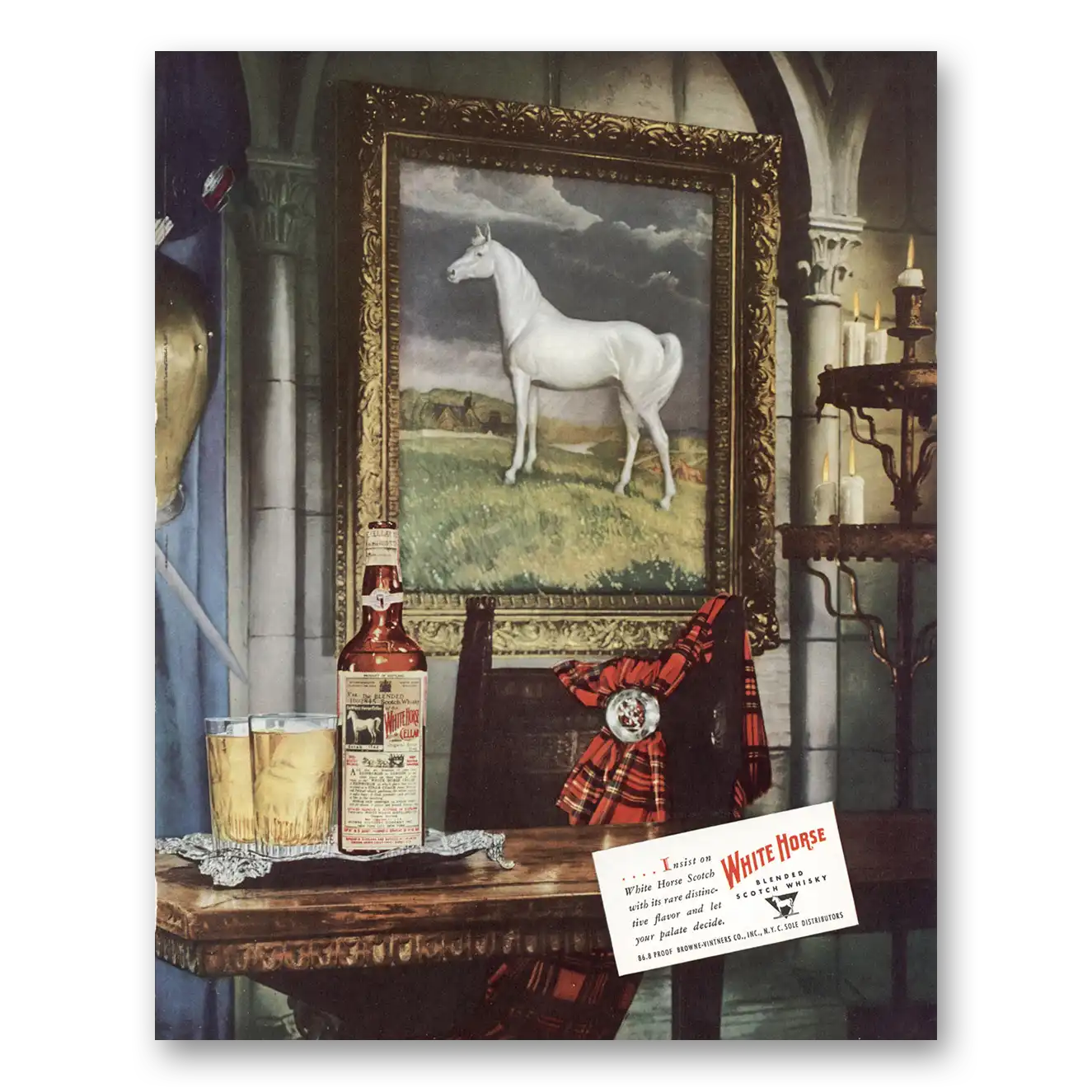 1949 White Horse Scotch Whisky Insist On White Horse Vintage Magazine Print Ad