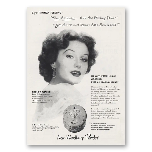 1949 Woodbury Face Powder Rhonda Fleming Vintage Magazine Print Ad