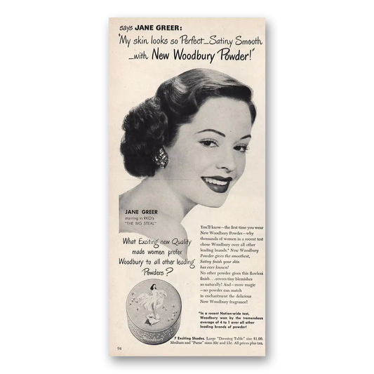 1949 Woodbury Face Powder Jane Greer Vintage Magazine Print Ad