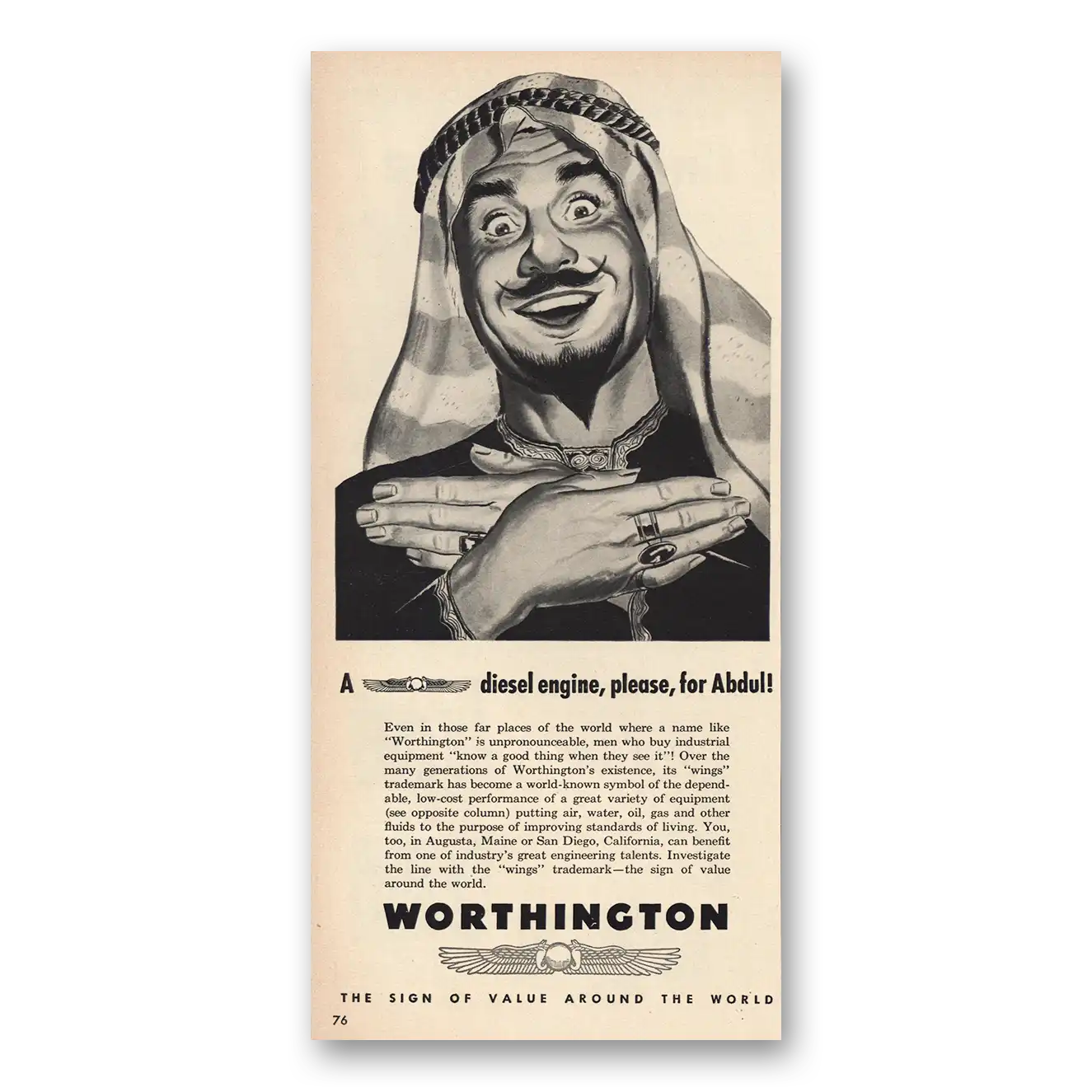 1949 Worthington Diesel Engine Please for Abdul Vintage Magazine Print Ad