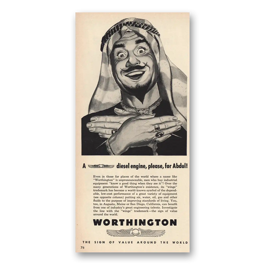 1949 Worthington Diesel Engine Please for Abdul Vintage Magazine Print Ad