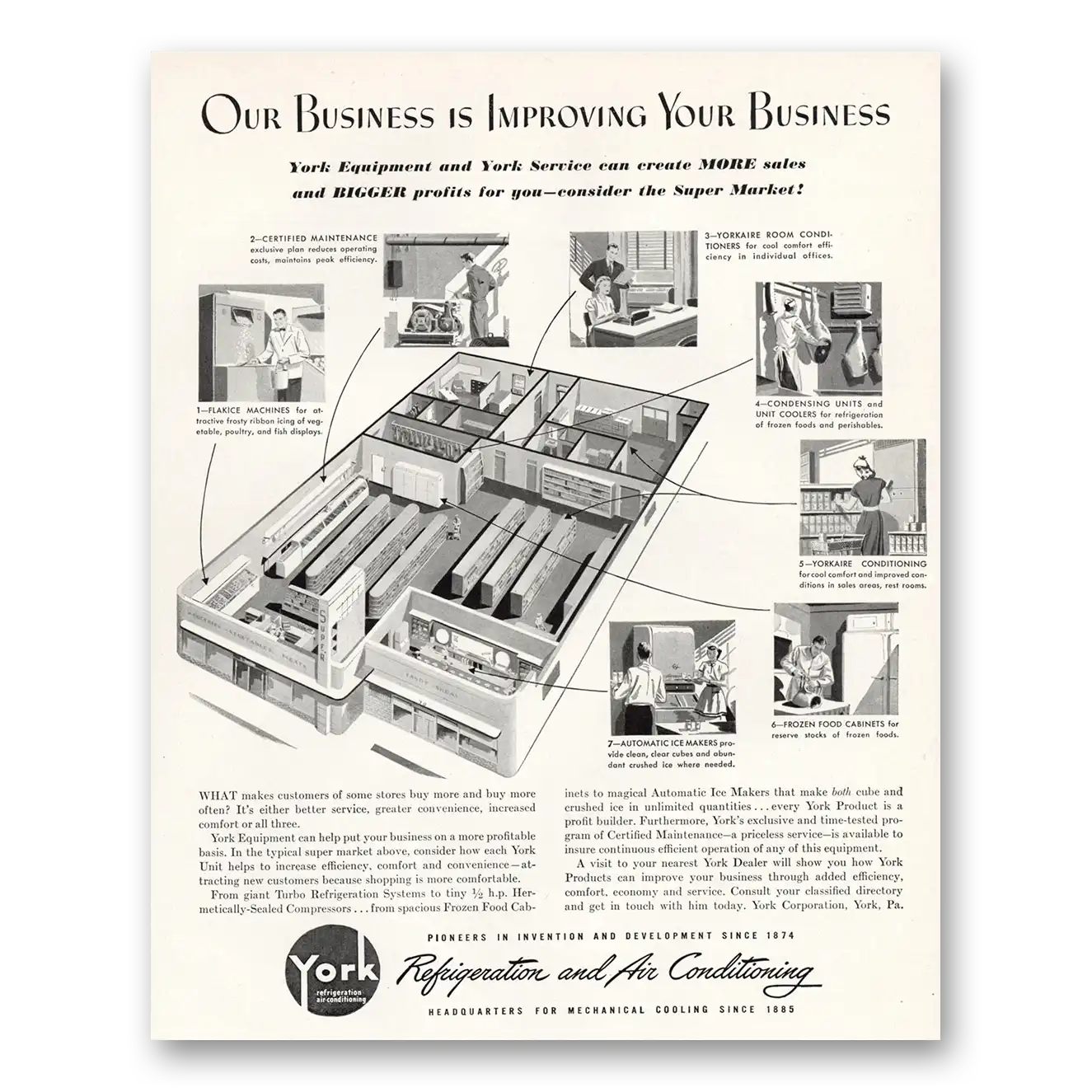 1949 York Air Conditioning Improving Your Business Vintage Magazine Print Ad