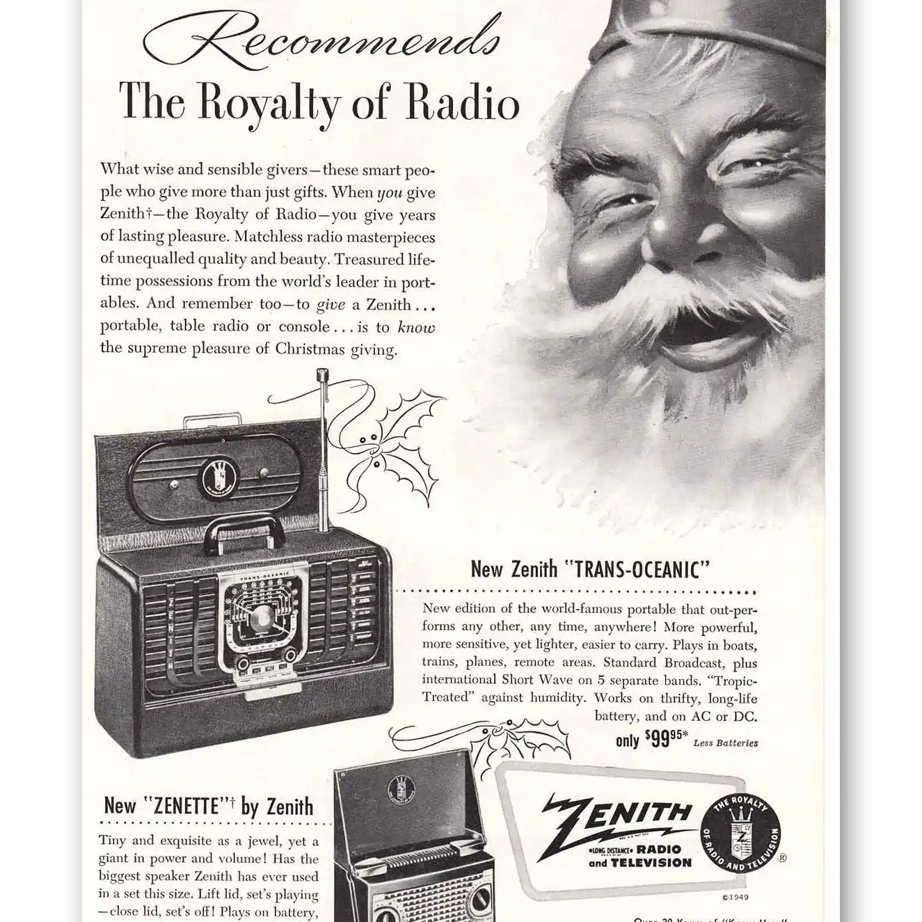 1949 Zenith Radio King of the Season Vintage Magazine Print Ad