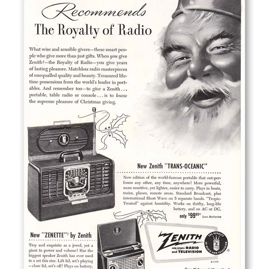 1949 Zenith Radio King of the Season Vintage Magazine Print Ad