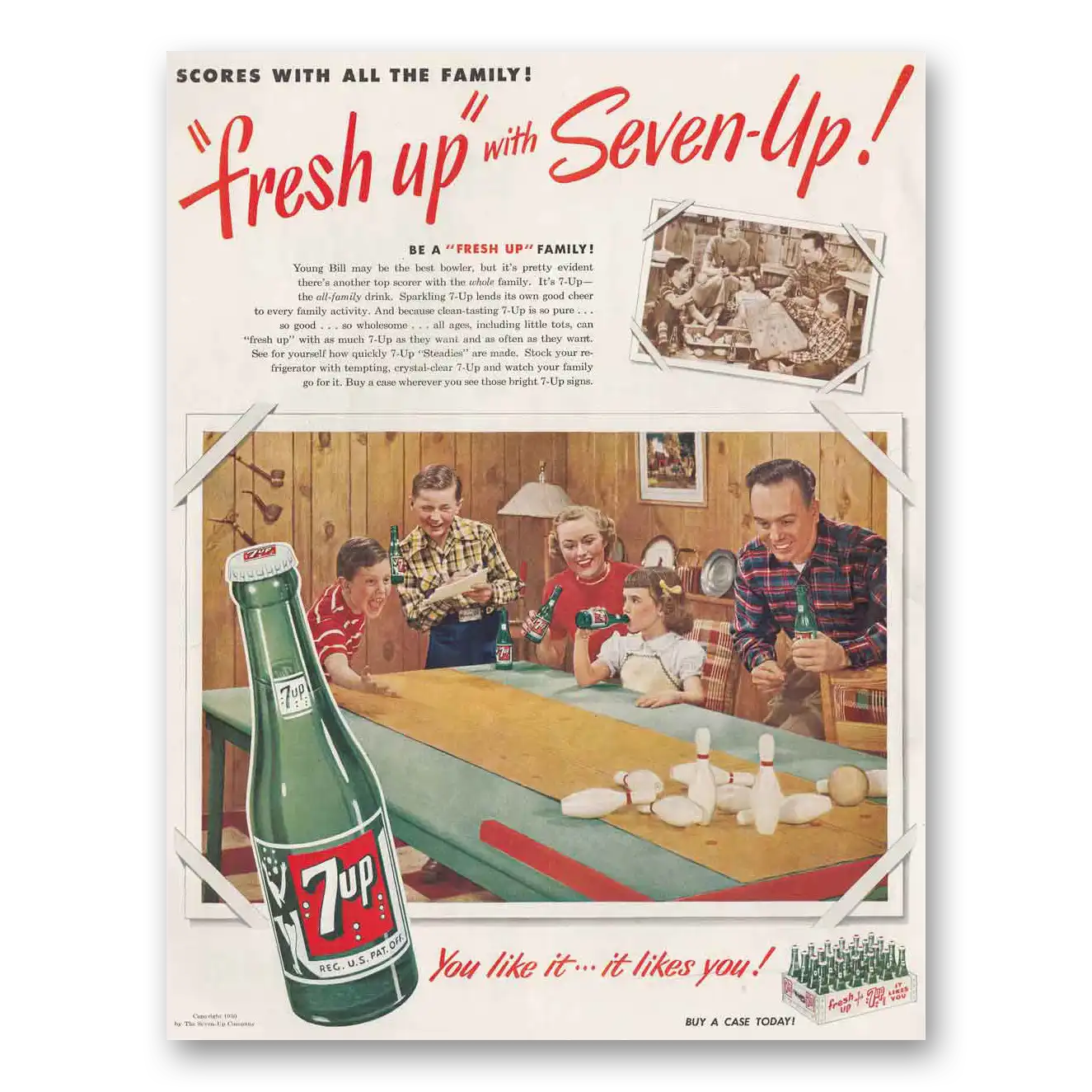 1950 7Up Table Top Bowling Vintage Magazine Print Ad