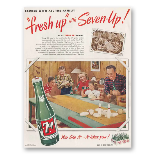 1950 7Up Table Top Bowling Vintage Magazine Print Ad