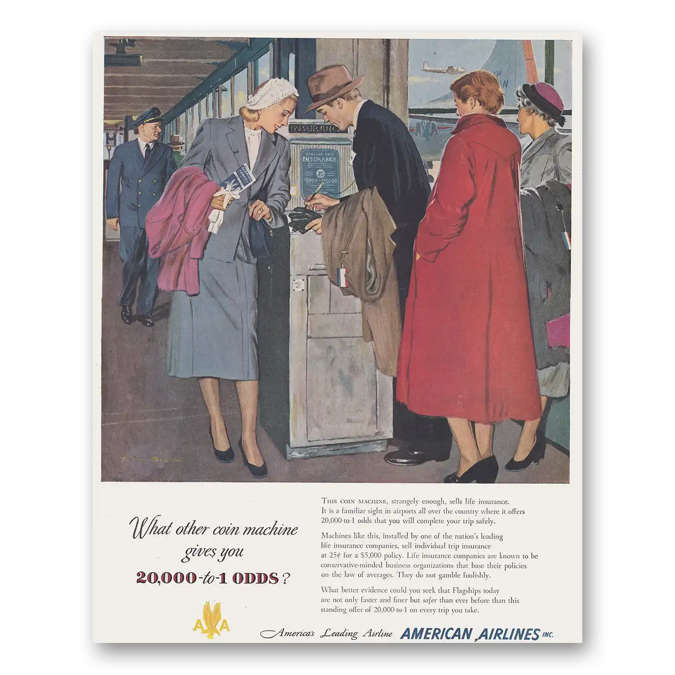 1950 American Airlines What Other Coin Machine Gives You 20000 to 1 Odds Vintage Magazine Print Ad