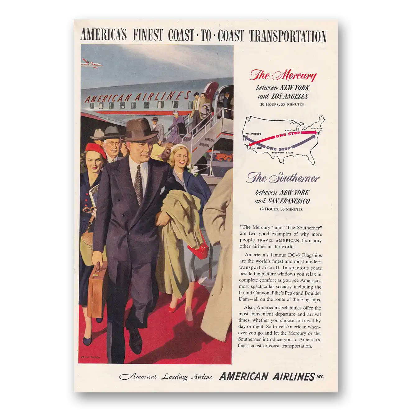 1950 American Airlines Mercury Southerner DC6 Flagships Vintage Magazine Print Ad