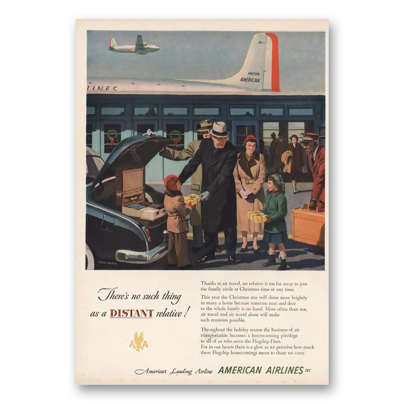 1950 American Airlines No Such Thing As Distant Relative Vintage Magazine Print Ad