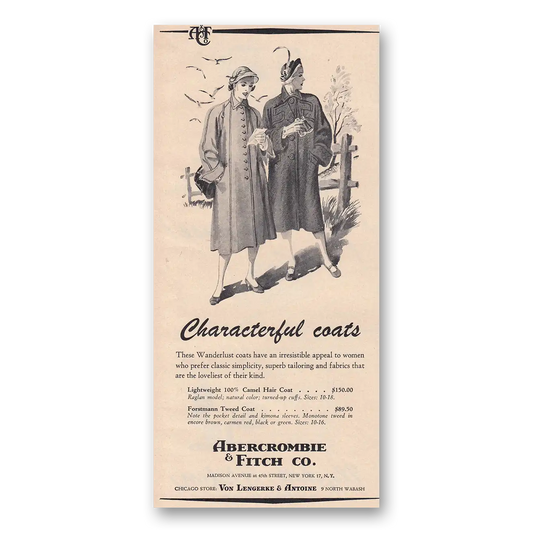 1950 Abercrombie & Fitch Characterful Coats Vintage Magazine Print Ad