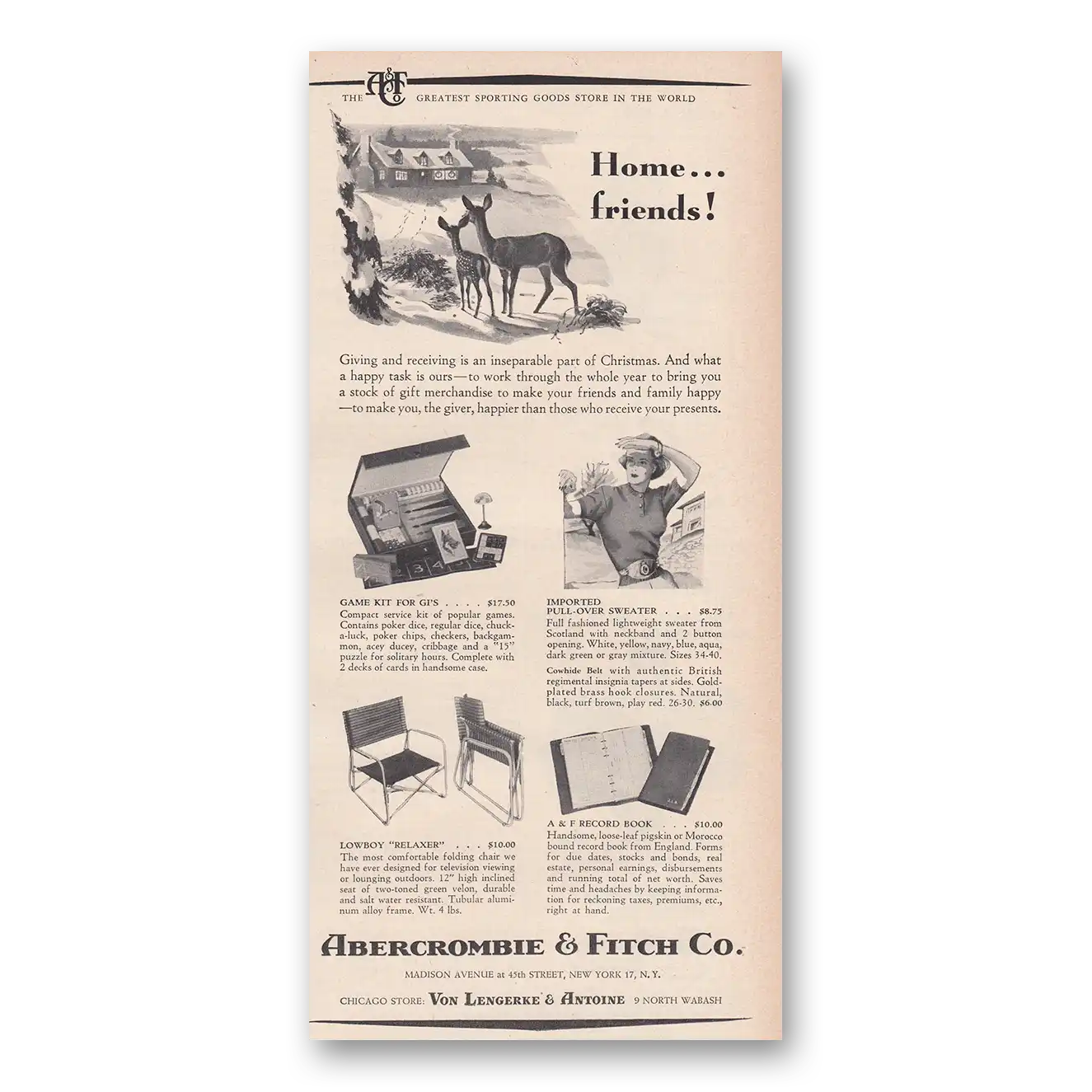 1950 Abercrombie & Fitch Home Friends Giving and Receiving Vintage Magazine Print Ad