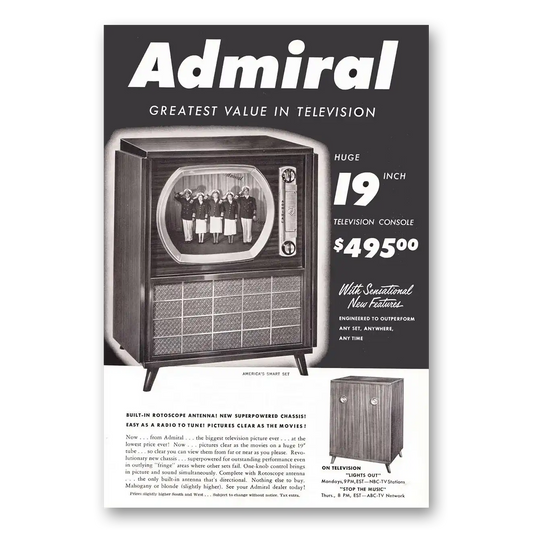 1950 Admiral Television Built In Rotoscope Antenna Vintage Magazine Print Ad