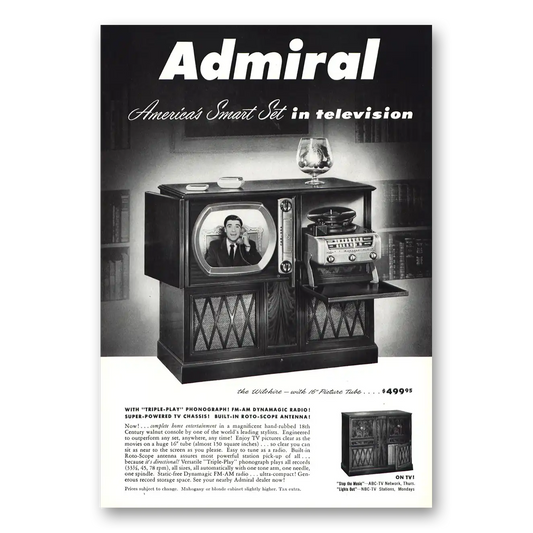 1950 Admiral Television Wilshire Triple Play Phonograph Vintage Magazine Print Ad