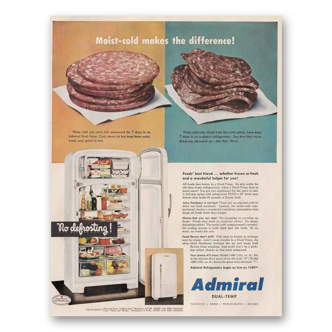 1951 Admiral Refrigerator Moist Cold Makes the Difference Vintage Magazine Print Ad