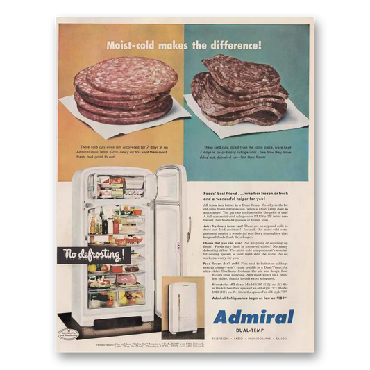 1951 Admiral Refrigerator Moist Cold Makes the Difference Vintage Magazine Print Ad