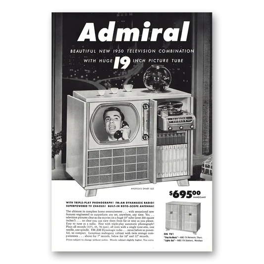 1950 Admiral Television Beautiful New 1950 Television Combination Vintage Magazine Print Ad