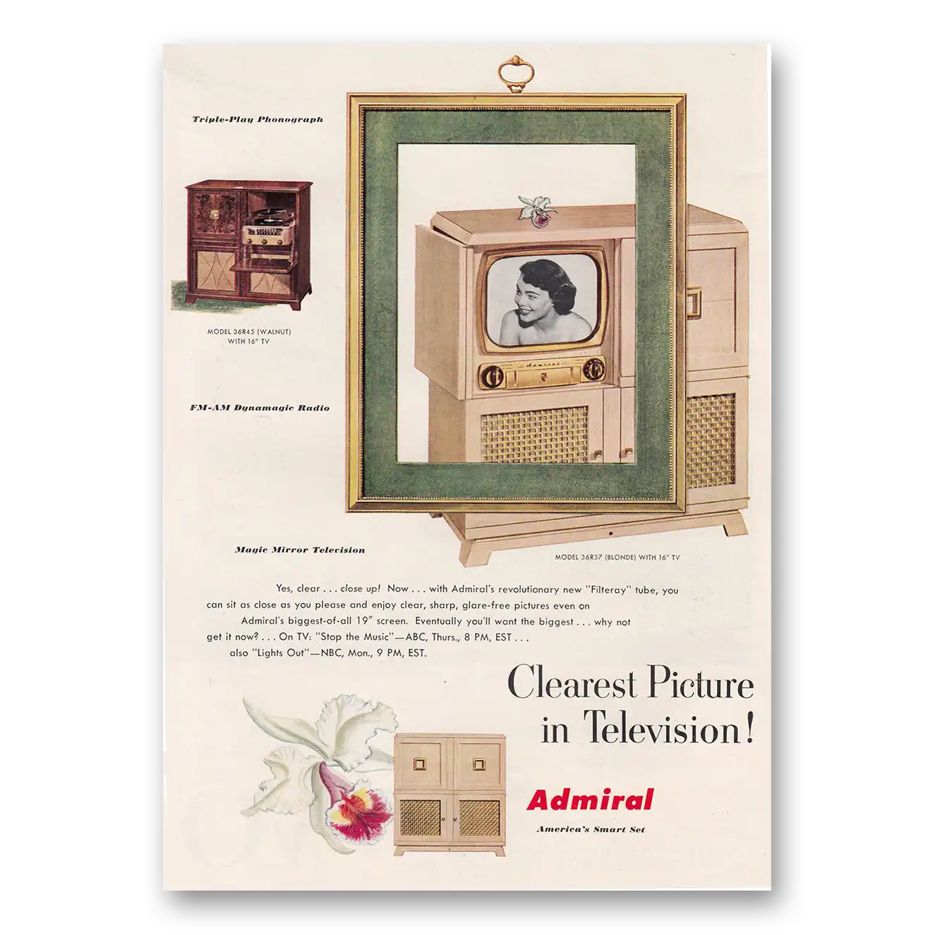 1950 Admiral Television Clearest Picture In Television Vintage Magazine Print Ad