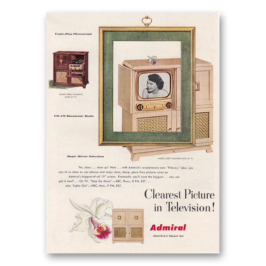 1950 Admiral Television Clearest Picture In Television Vintage Magazine Print Ad