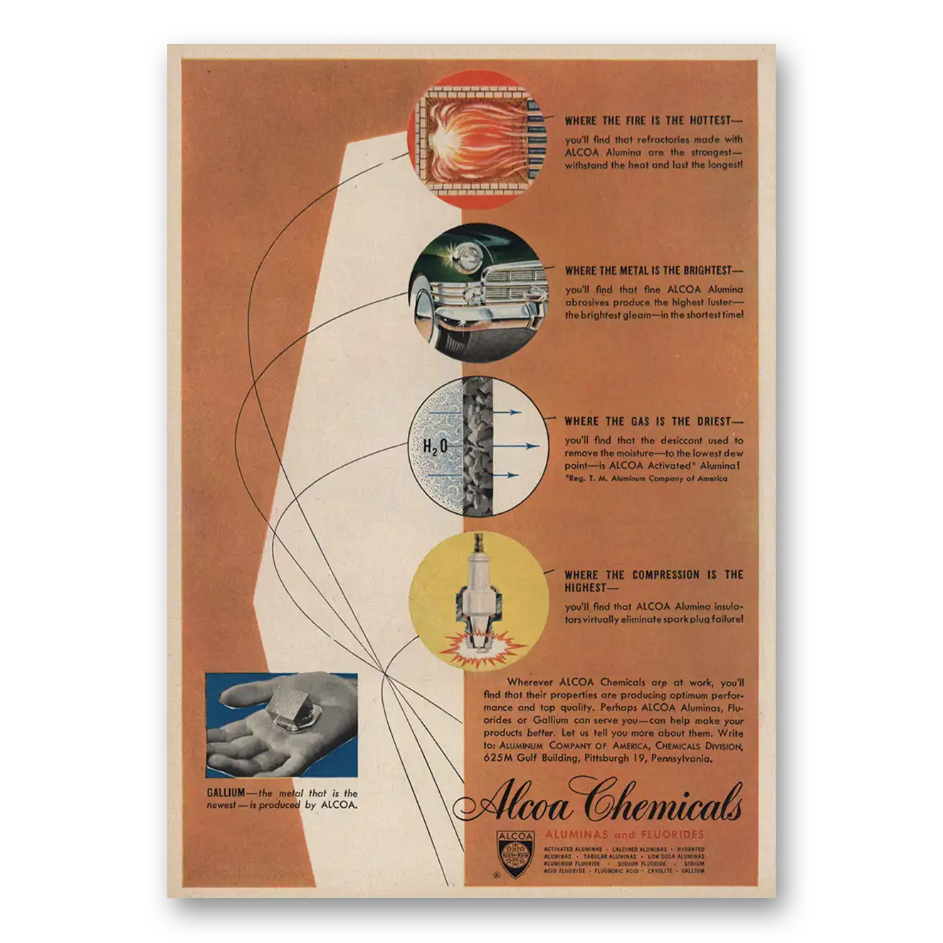 1950 Alcoa Chemicals Where the Fire Is the Hottest Vintage Magazine Print Ad