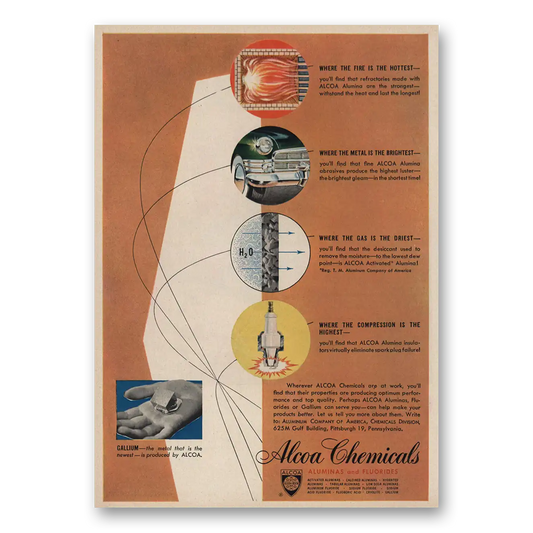 1950 Alcoa Chemicals Where the Fire Is the Hottest Vintage Magazine Print Ad