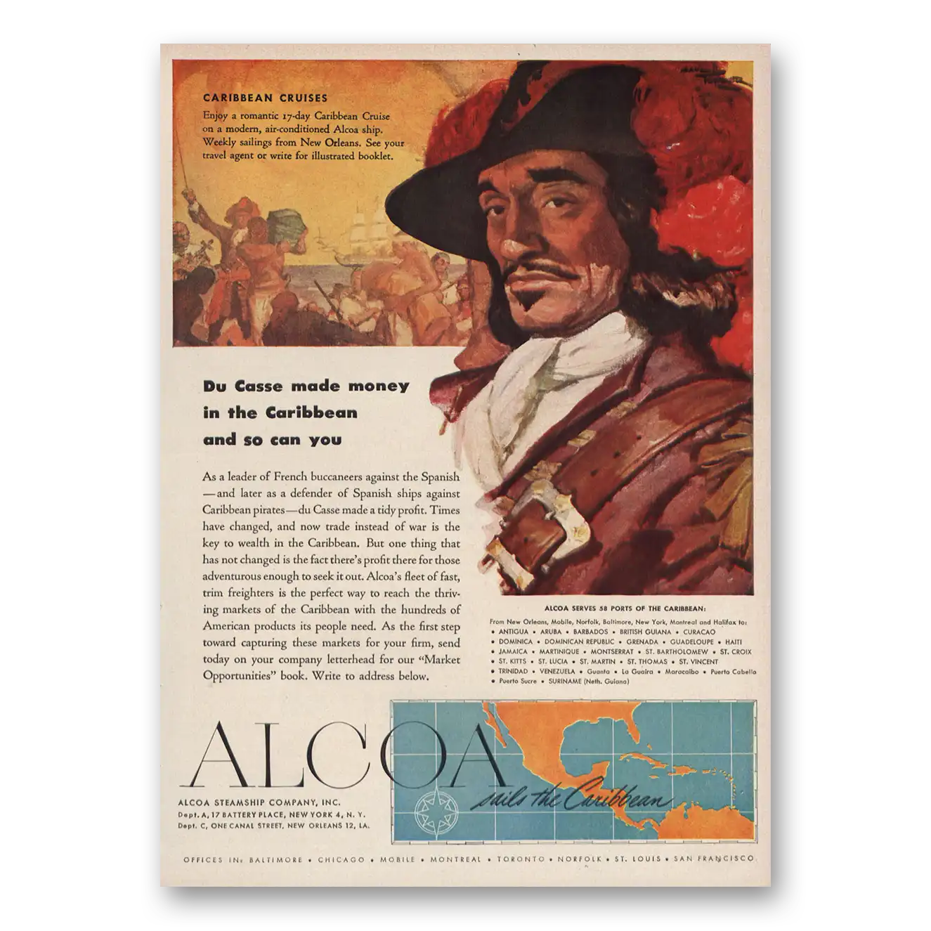 1950 Alcoa Du Casse Made Money Caribbean Vintage Magazine Print Ad