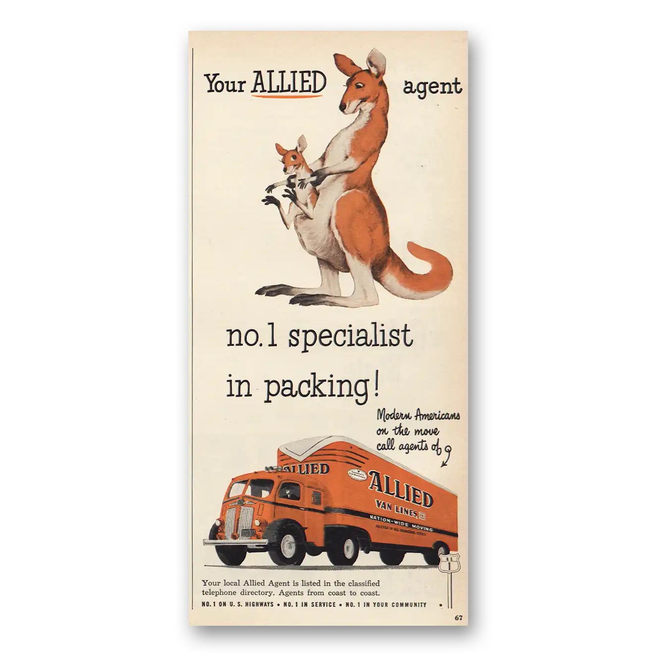 1950 Allied Van Lines Specialist in Packaging Vintage Magazine Print Ad