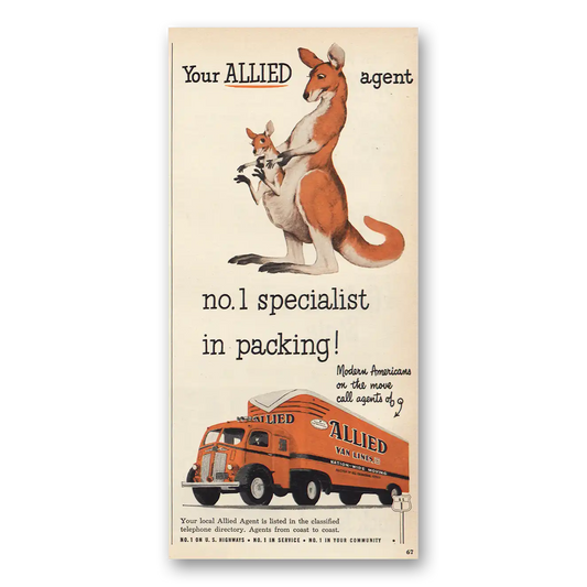 1950 Allied Van Lines Specialist in Packaging Vintage Magazine Print Ad