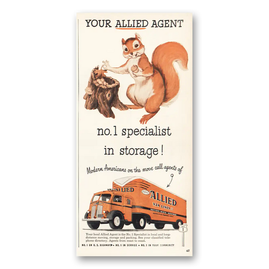 1950 Allied Van Lines Specialist in Storage Vintage Magazine Print Ad