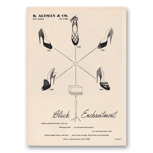 1950 B Altman Black Enchantment Shoes Vintage Magazine Print Ad