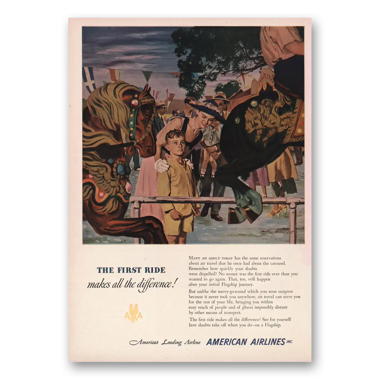 1950 American Airlines First Ride Makes All the Difference Vintage Magazine Print Ad