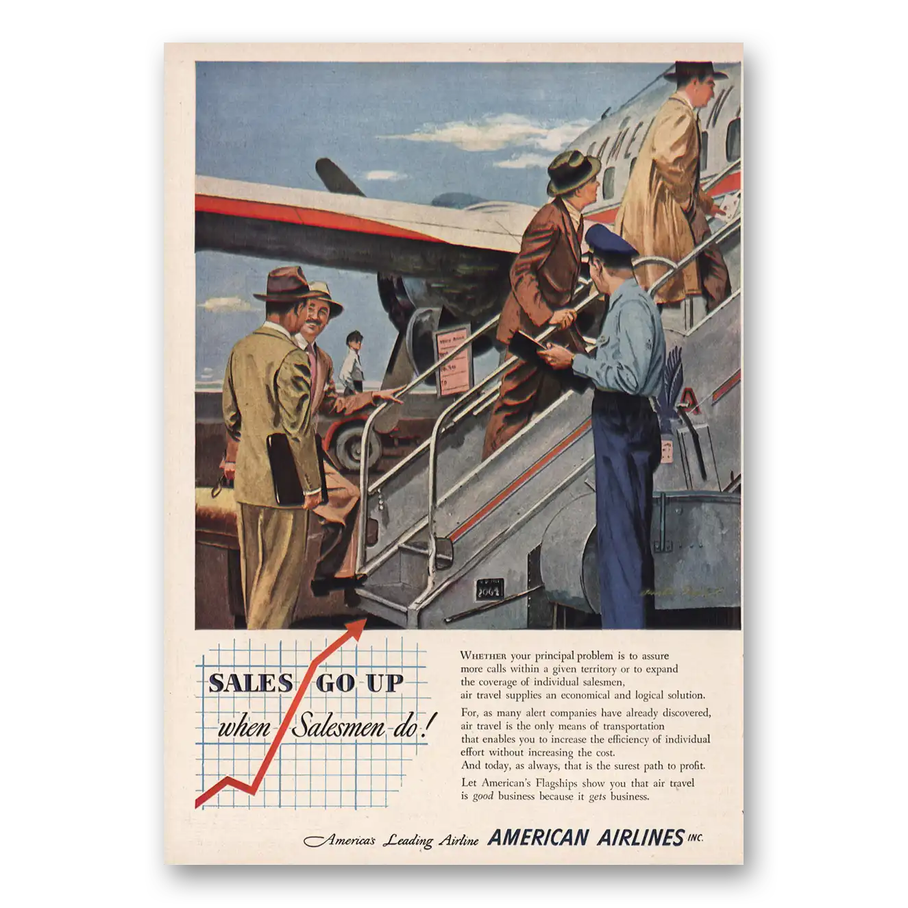 1950 American Airlines Sales Go Up When Salesmen Do Vintage Magazine Print Ad