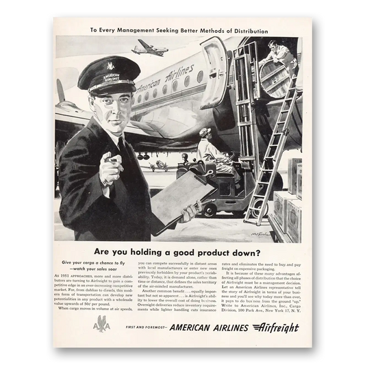 1950 American Airlines Holding a Good Product Down Vintage Magazine Print Ad