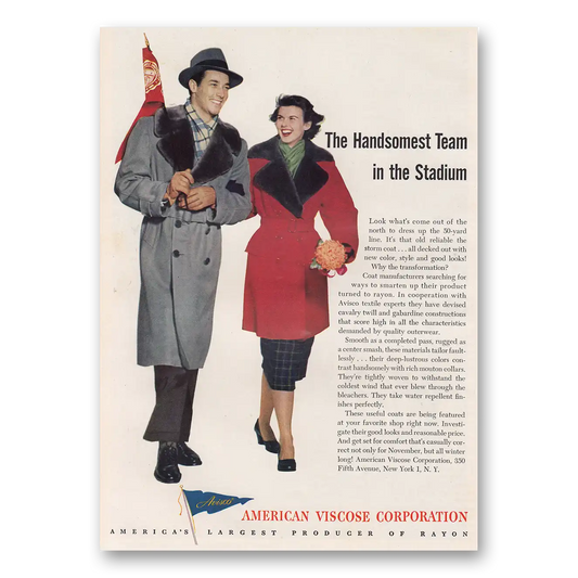 1950 American Viscose Handsomest Team In the Stadium Vintage Magazine Print Ad