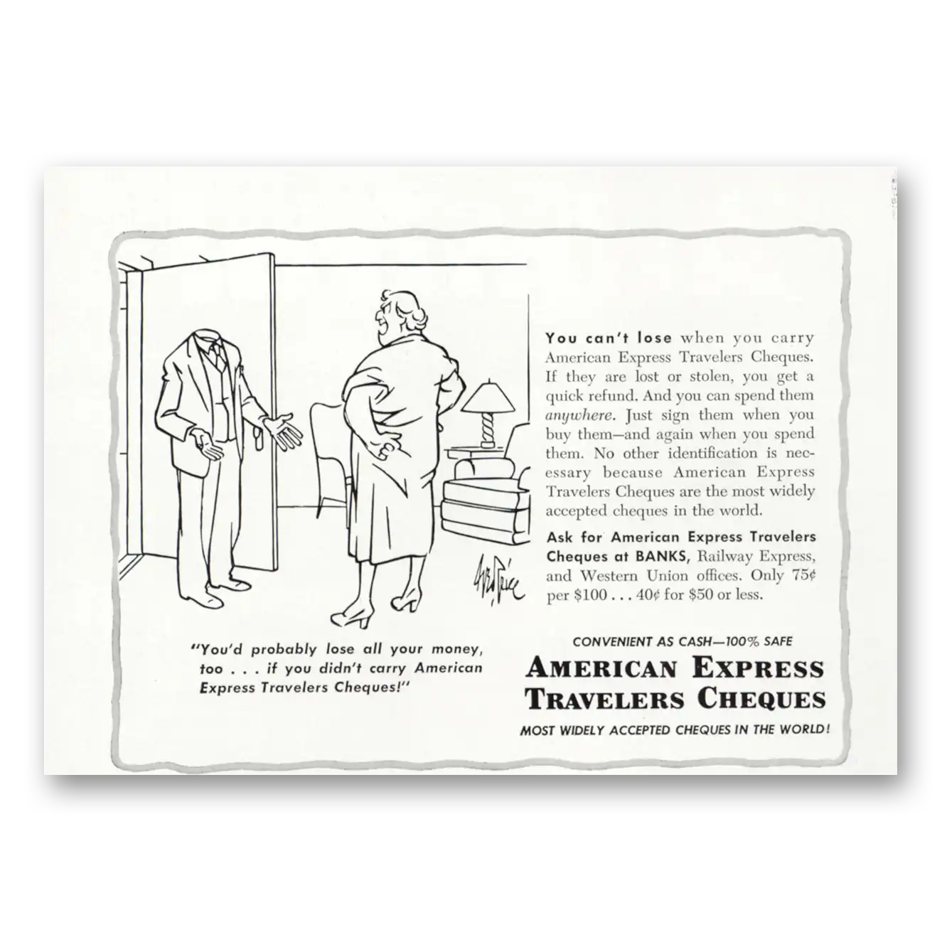 1950 American Express You Can't Lose Vintage Magazine Print Ad