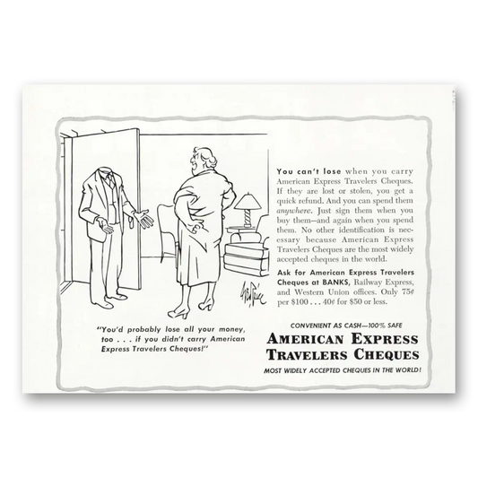 1950 American Express You Can't Lose Vintage Magazine Print Ad