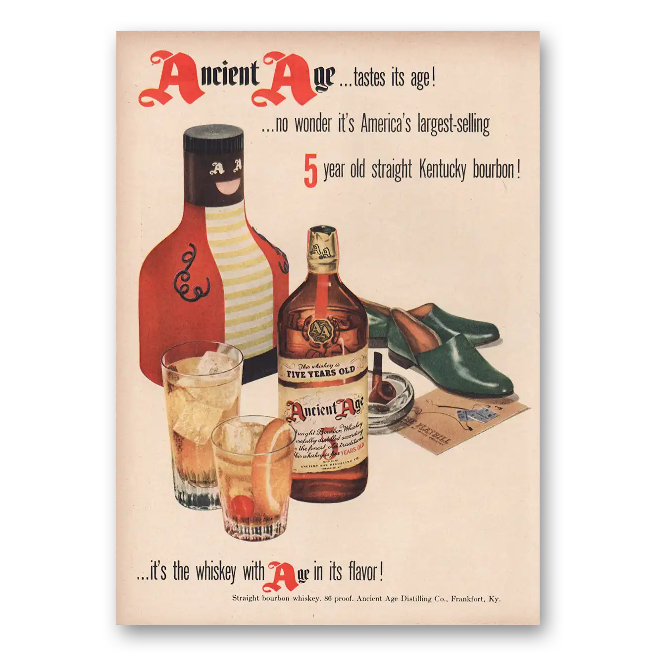 1950 Ancient Age Whiskey Tastes Its Age Shoes Vintage Magazine Print Ad