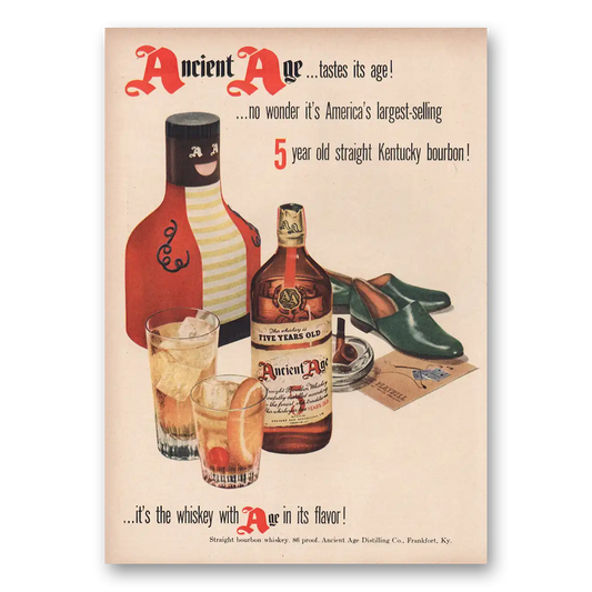 1950 Ancient Age Whiskey Tastes Its Age Shoes Vintage Magazine Print Ad